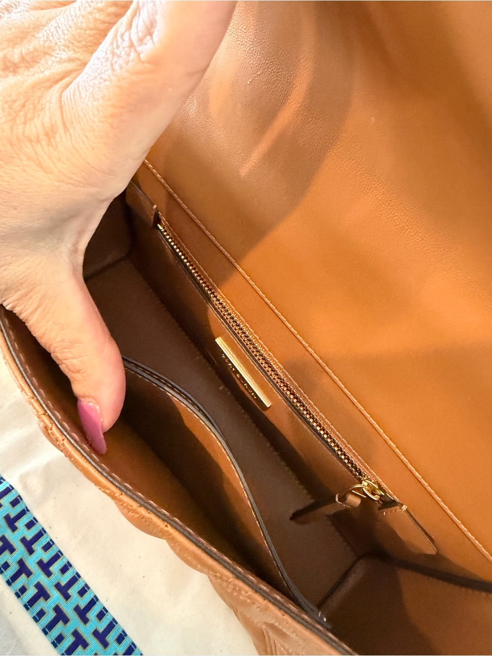 Tory Burch Cognac Leather Shoulder Bag with Gold Hardware